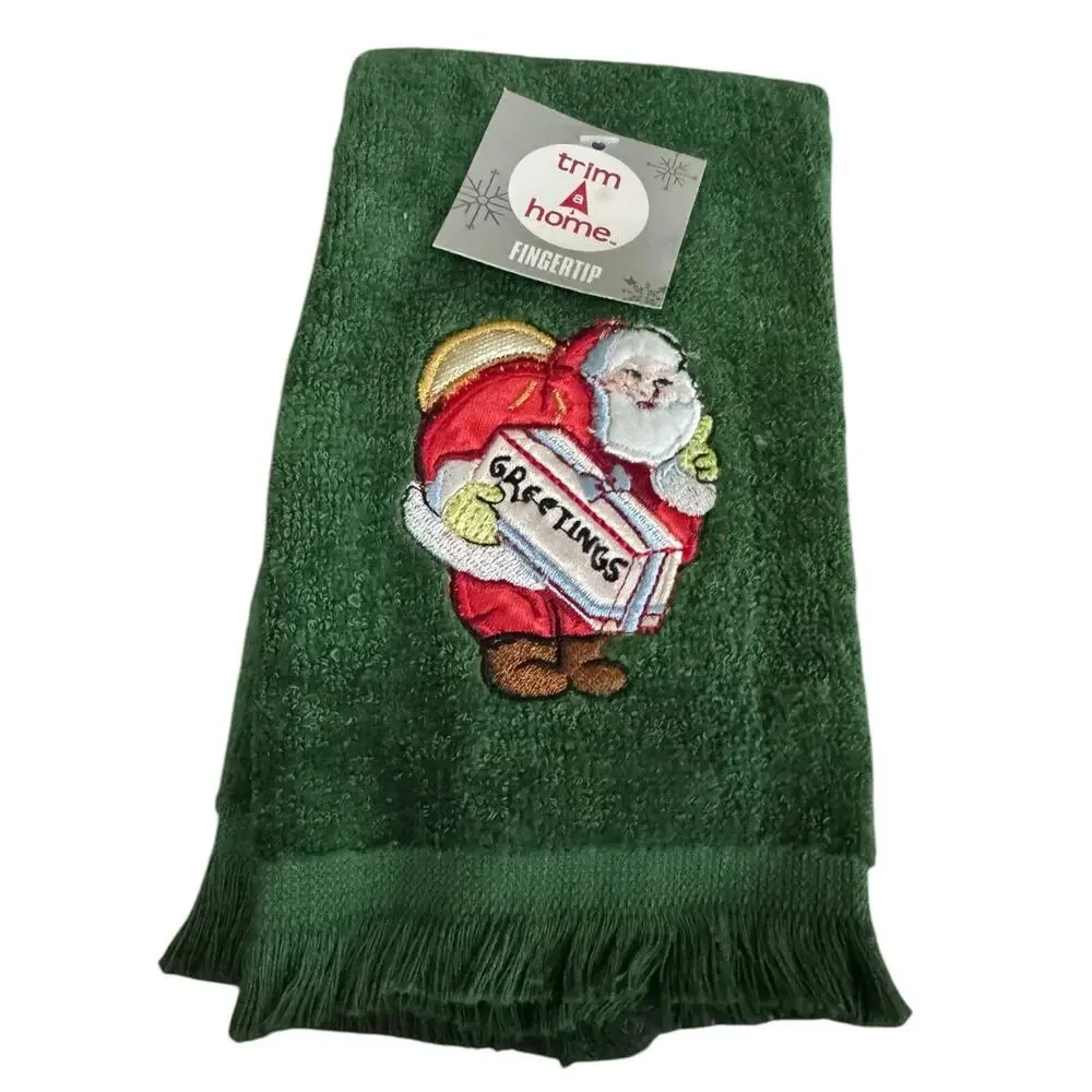 VTG Kmart Trim A Home Embroidered Santa Birds‎ Holiday Fingertip Towels NEW